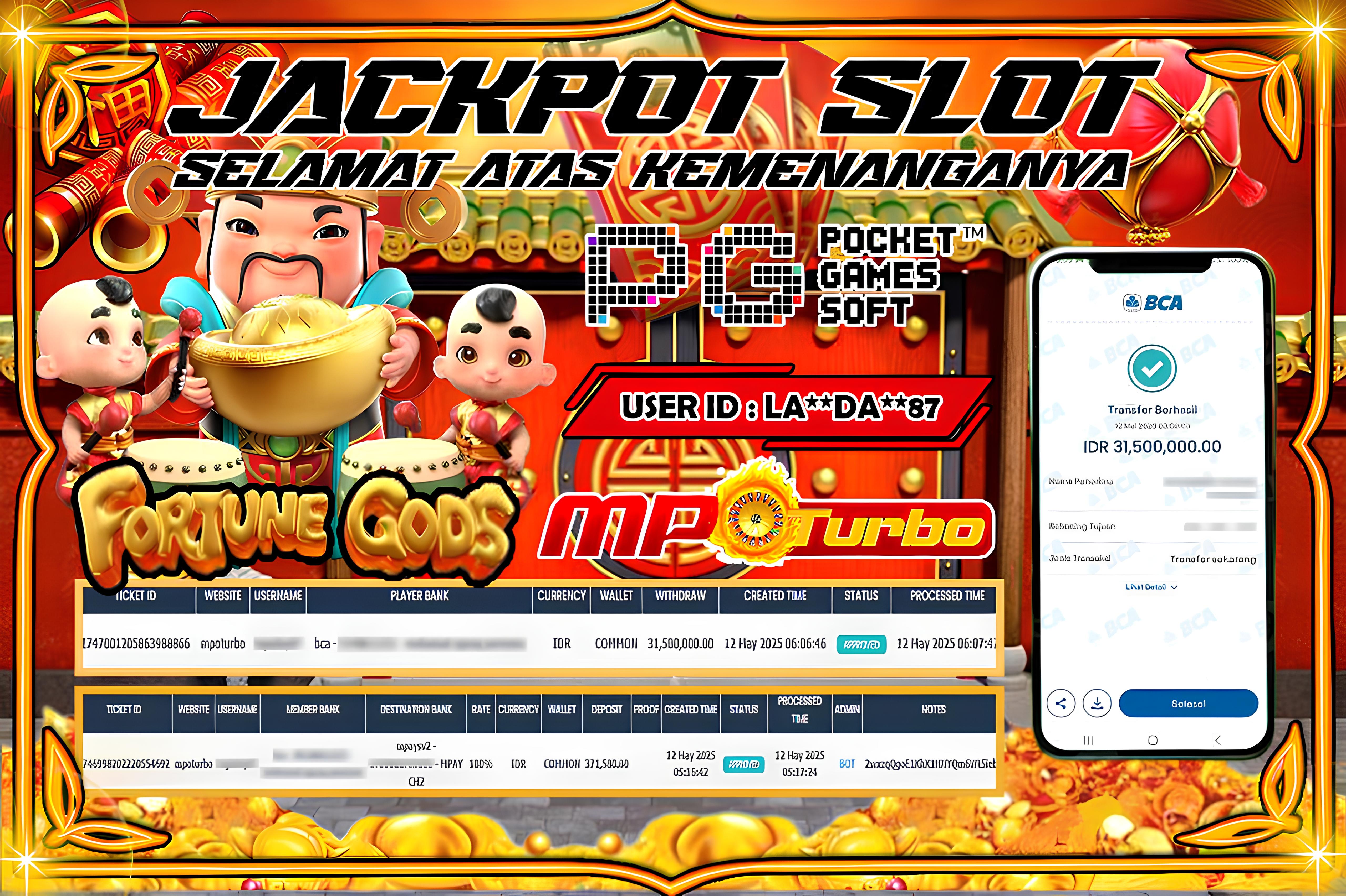 MPOTURBO JACKPOT SLOT FORTUNE GODS Rp 31,500.000.00,- LUNAS